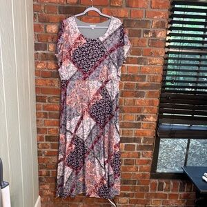 C Est 1946 womens patchwork floral mixed print a-line maxi dress purple 22-24